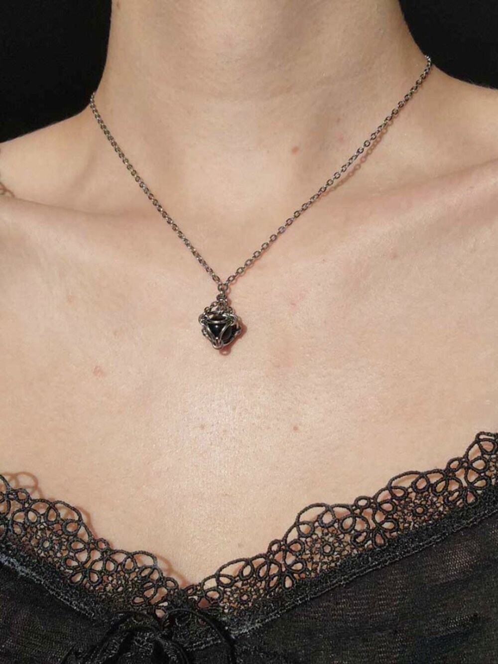 Black and silver goth necklace with a small silver chain